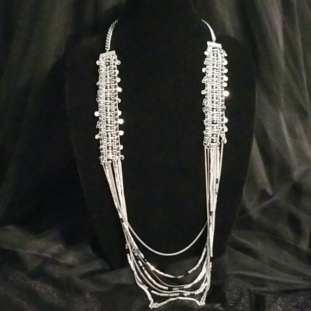 Long Metal Layered Glass Beaded Necklace Set